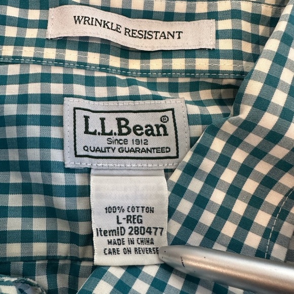 LL Bean Men’s L Dress Shirt Small Checker Teal & White Wrinkle Resist. reg. fit - Picture 6 of 10